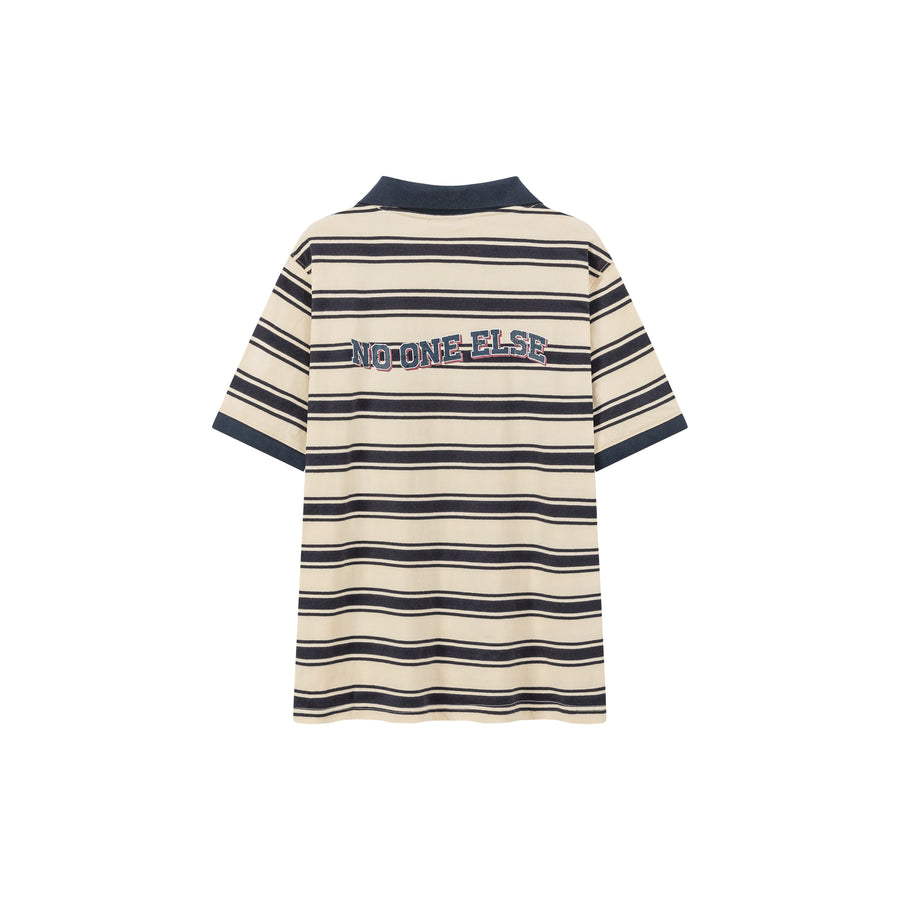 CHUU Retro Collar Stripe Short Sleeve T-Shirt