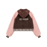 Raglan Color Combination Fluffy Jacket