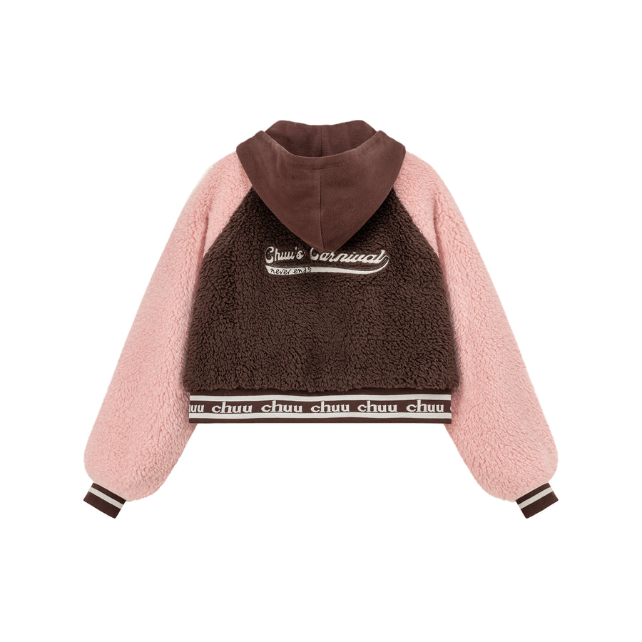 CHUU Raglan Color Combination Fluffy Jacket