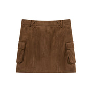 Pocket Zipper Leather Skirt