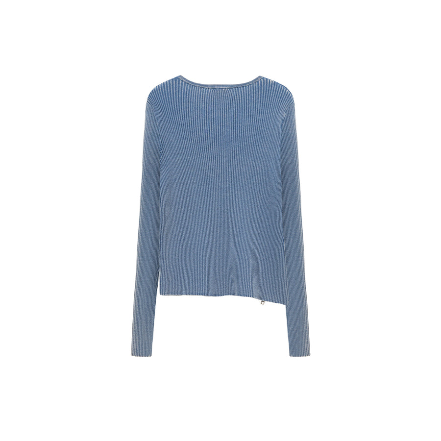 CHUU Slit Zip-Up Knit Top