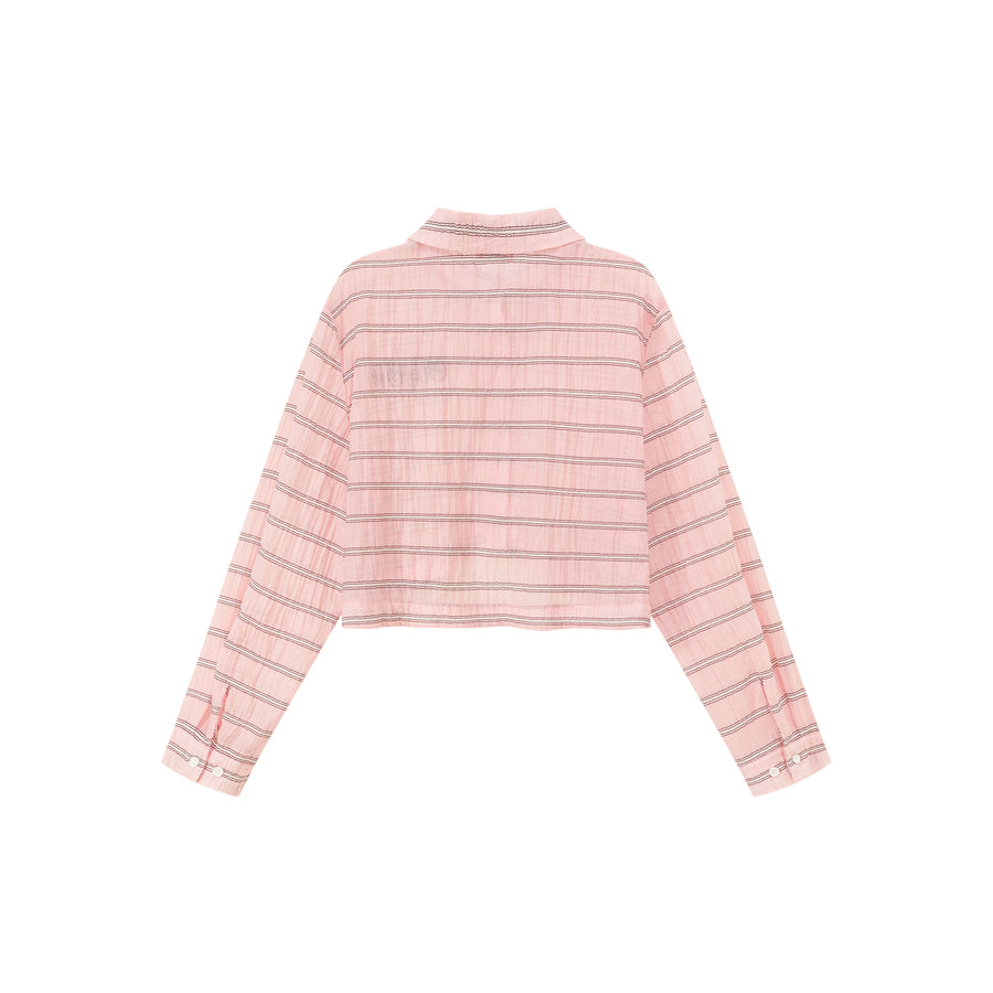 CHUU Logo Embroidered Cropped Striped Shirt