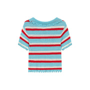 Stripe Ribbon Keyhole Knit Top