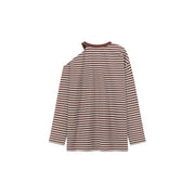 Color One Open Shoulder Stripe T-Shirt