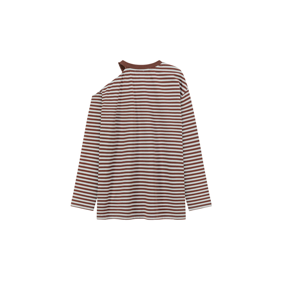 CHUU Color One Open Shoulder Stripe T-Shirt