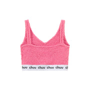 V-Neck Fuzzy Color Scheme Sleeveless Crop Top