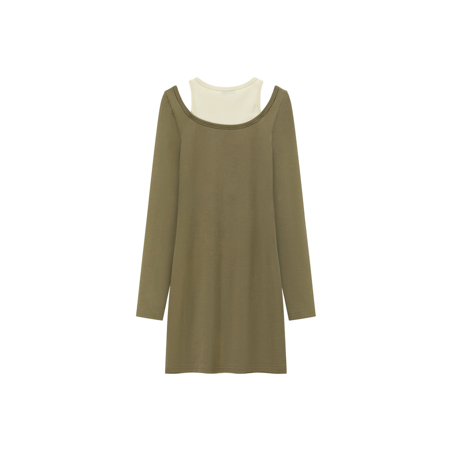 CHUU Logo Layered Zip Up Slim Mini Dress