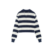 Color Combination Stripe Open Collar Knit Sweater