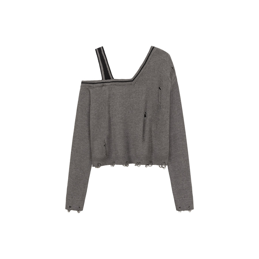 CHUU One Shoulder Cropped Loose Fit Knit Sweater