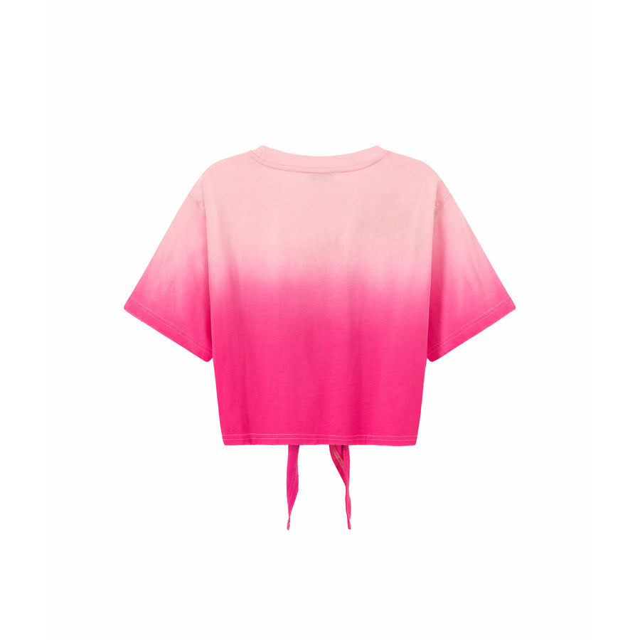 CHUU Gradient Short Sleeve Ribbon Tie Up Crop T-Shirt