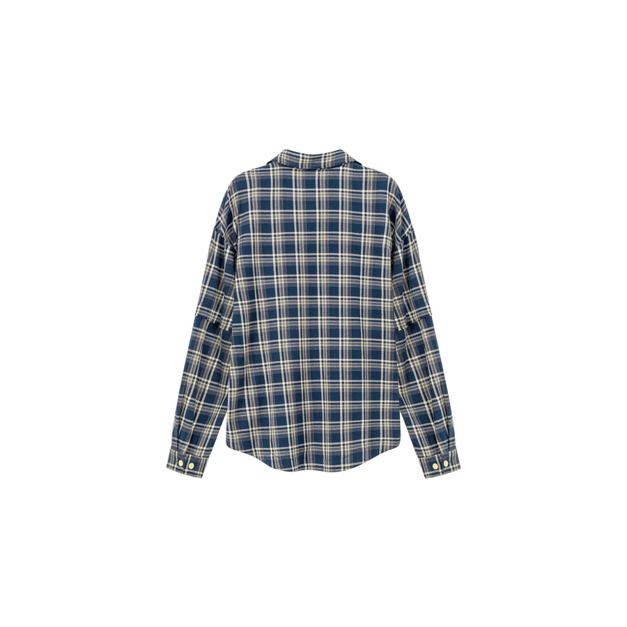 CHUU Retro Check Stitching Long Sleeve Shirt