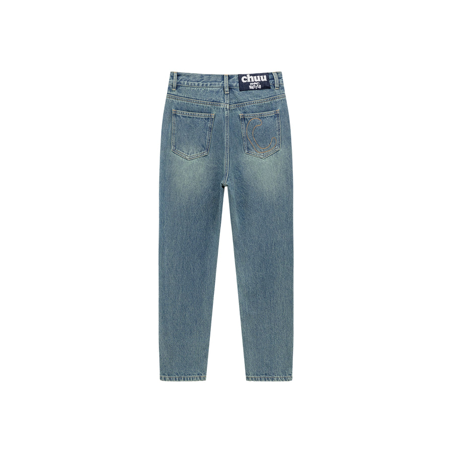 CHUU Frayed Line Straight Denim Jeans