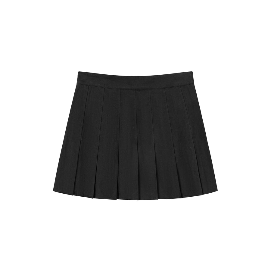 CHUU High Waisted Button Pleated Mini Skirt