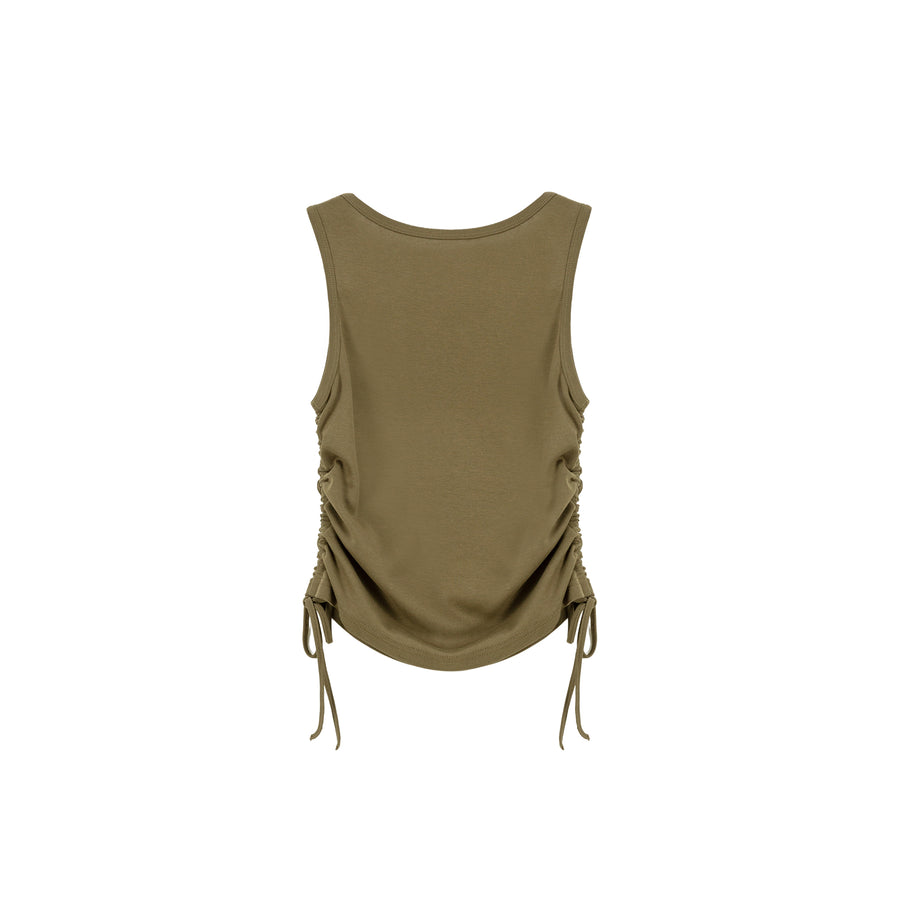 CHUU U-Neck Side Shirring String Sleeveless Top