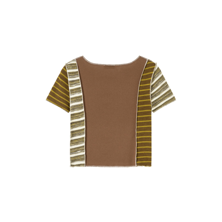 CHUU Contrast Striped Slim Cropped T-Shirt