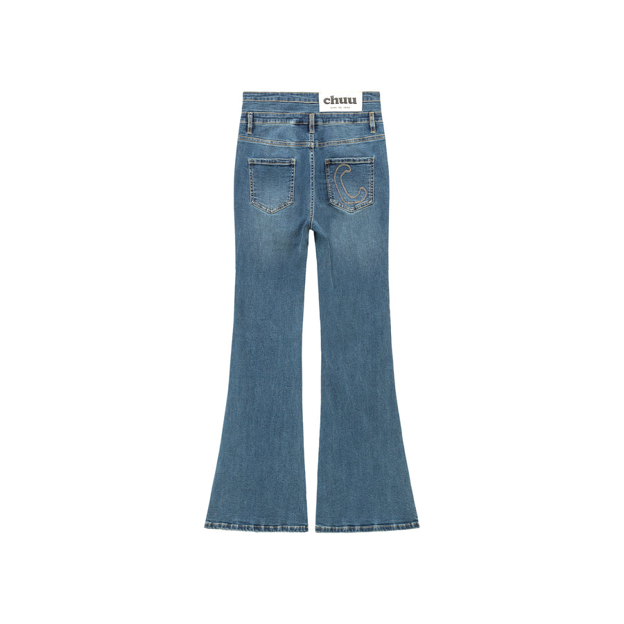 CHUU Heart Embroidered Bootcut Denim Jeans