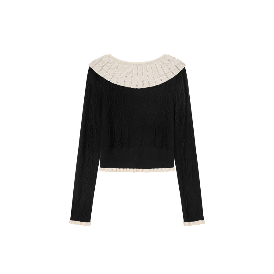 CHUU Color Combination Collar Crop Knit Top