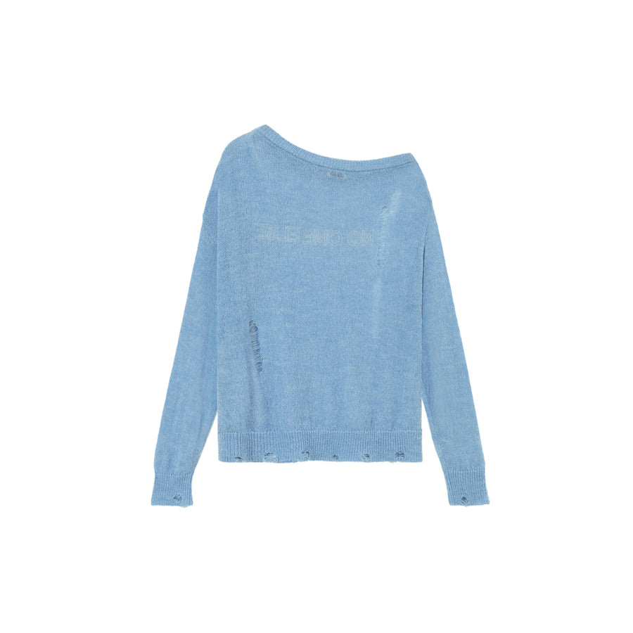 CHUU Distressed Ripped Thin Long Sleeved Knit Sweater