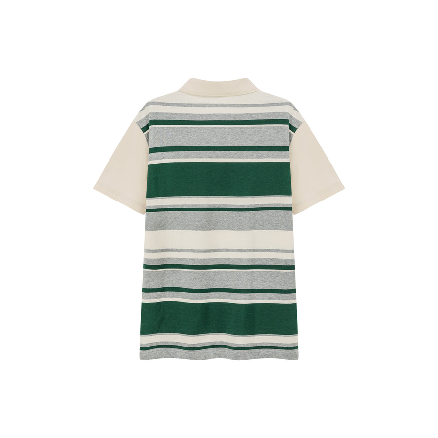 CHUU Polo Neck Striped Loose Fit T-Shirt