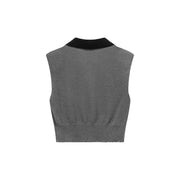 Logo Open Collar Cropped Knit Top