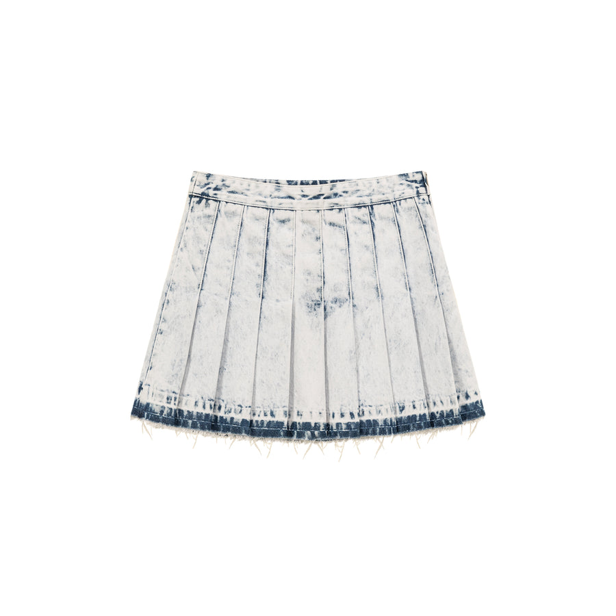 CHUU Raw Hem Denim Pleated Skirt