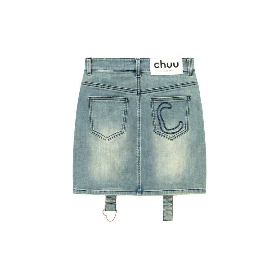 CHUU High Waisted Washed Denim Mini Skirt