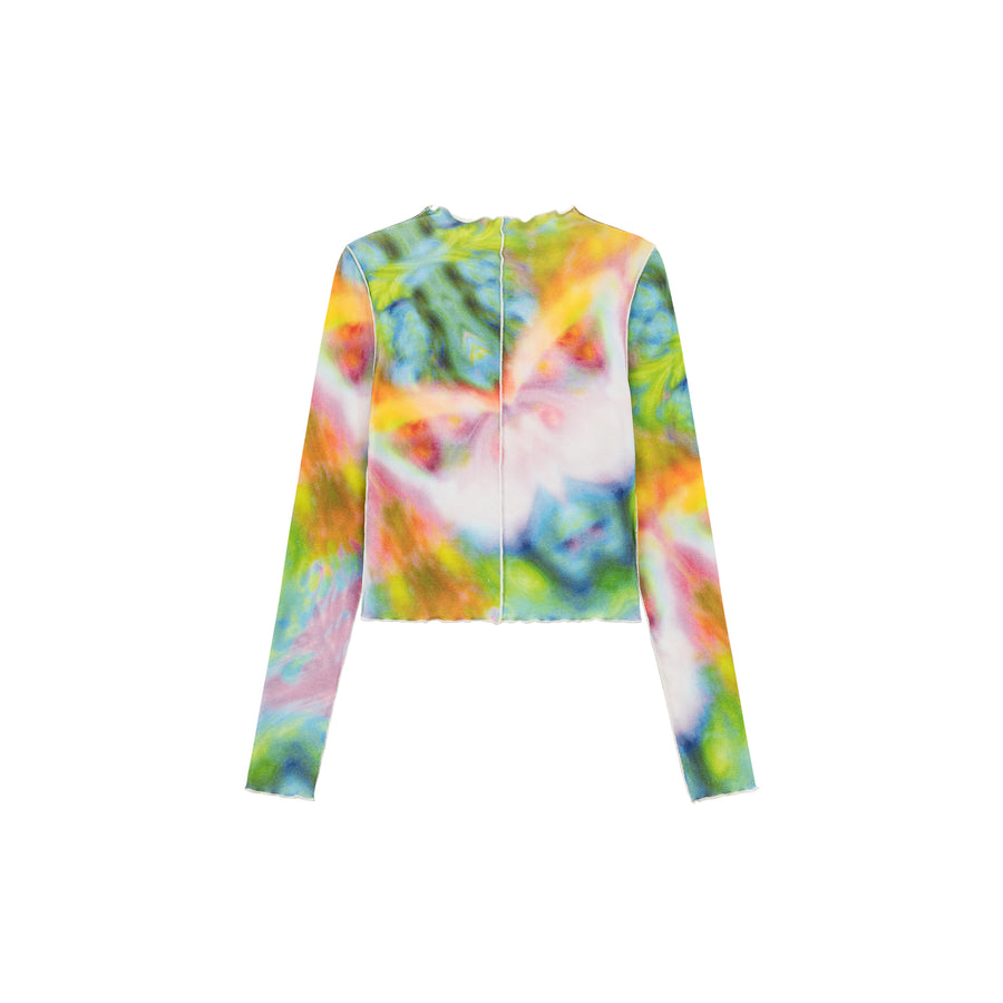 CHUU Logo Colorful Print Frilly Lined Top