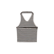 Logo Halter Neck Color Stripe Sleeveless Top