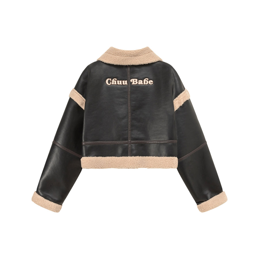 CHUU Collar Leather Crop Jacket