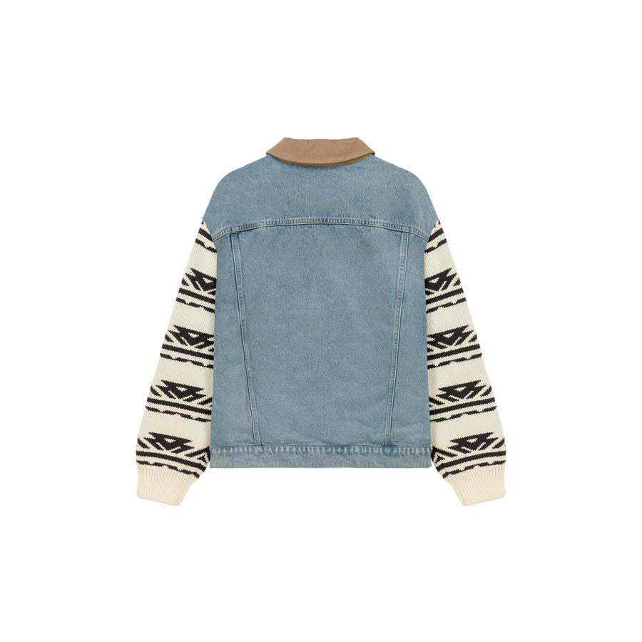 CHUU Contrast Color Knitted Denim Jacket