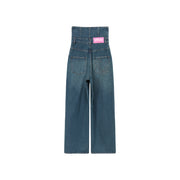 Ultra High Waist Pintuck Wide Denim Jeans