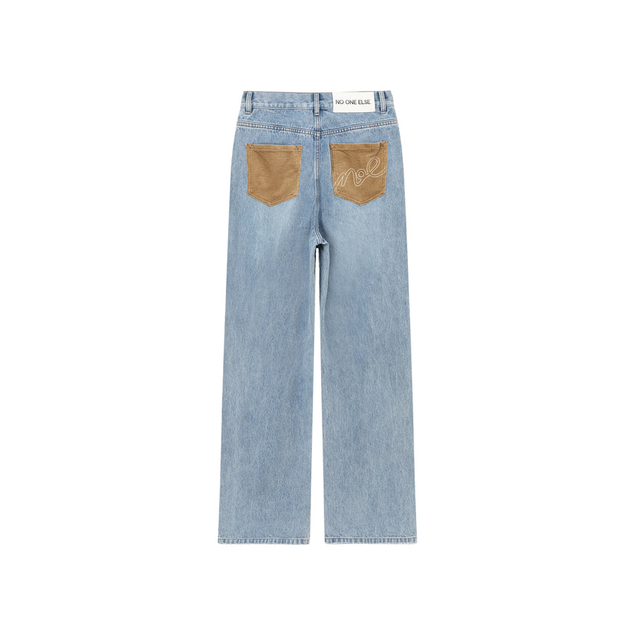 CHUU Logo Lettering Exposed Pocket Denim Jeans