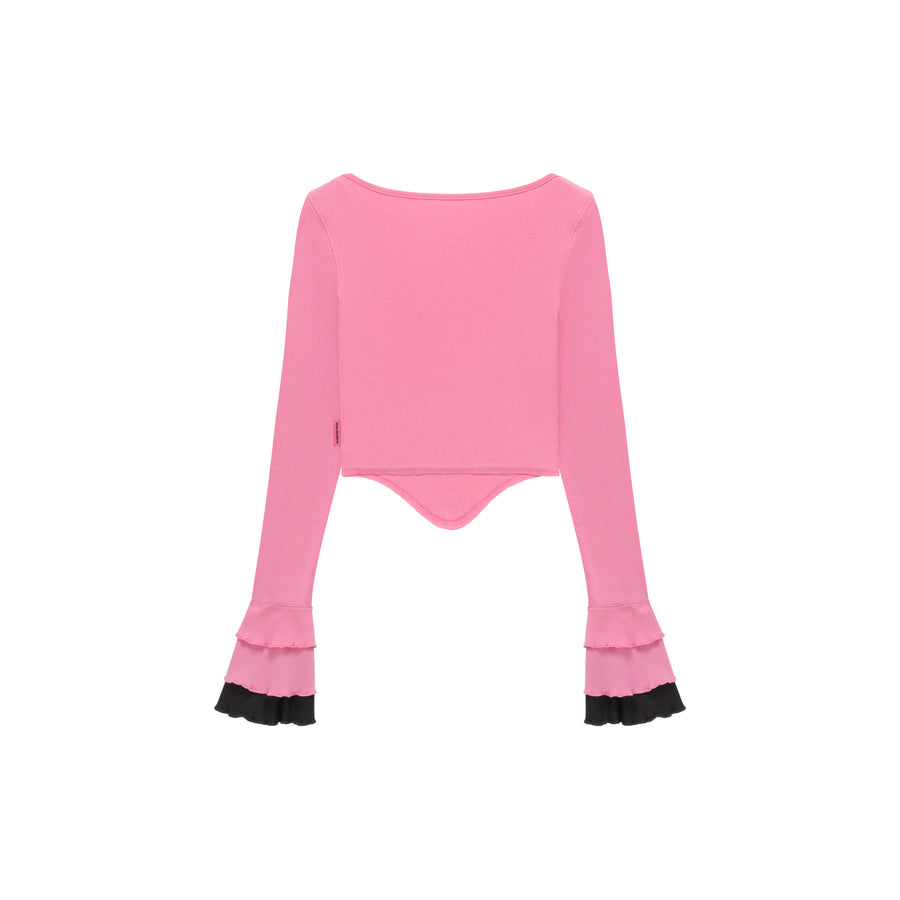 CHUU Ruffle Sleeve Asymmetrical Cut Color T-Shirt