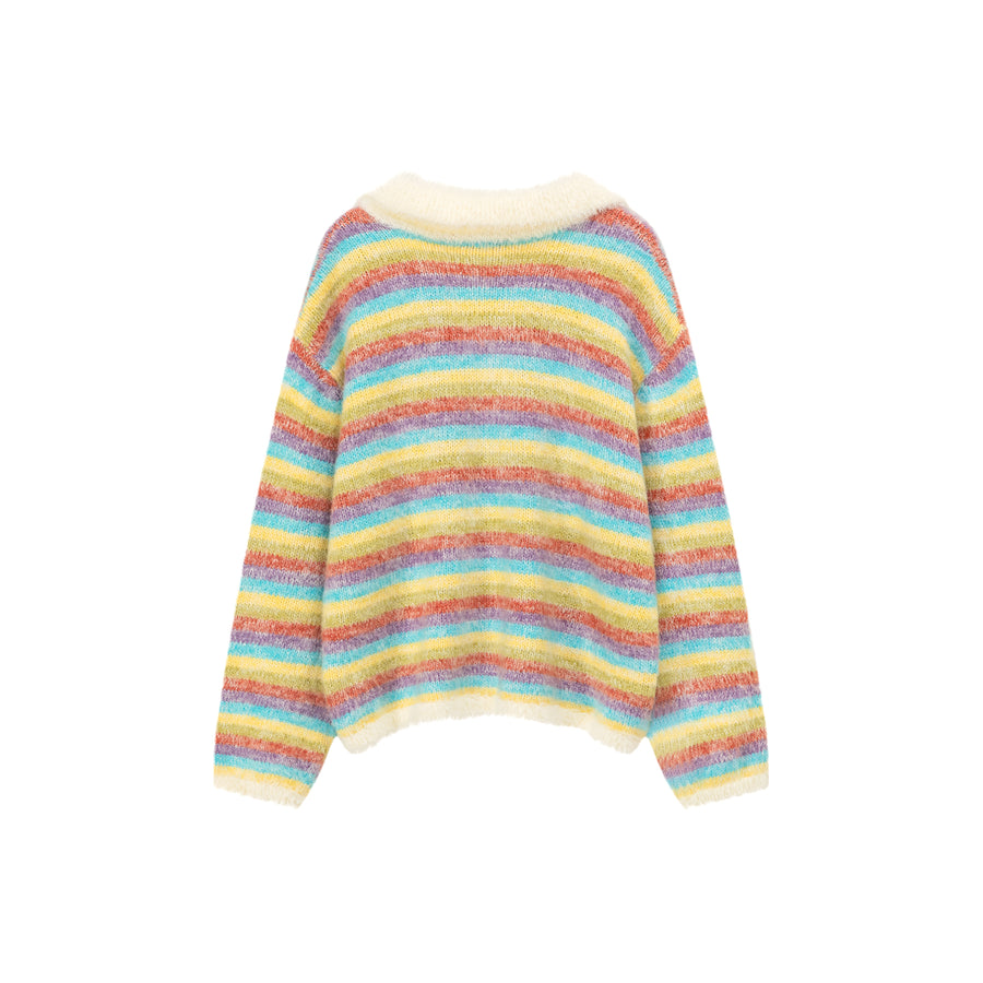 CHUU Collar Rainbow Stripe Knit Sweater