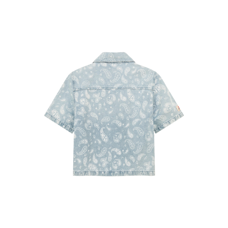 CHUU Logo Paisley Pocket Denim Semi Cropped Shirt Jacket