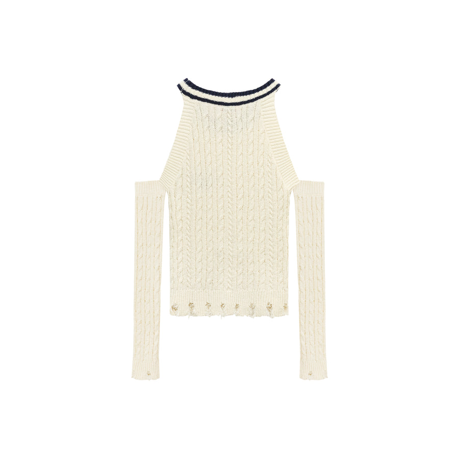 CHUU Distressed Off The Shoulder Knit Sweater