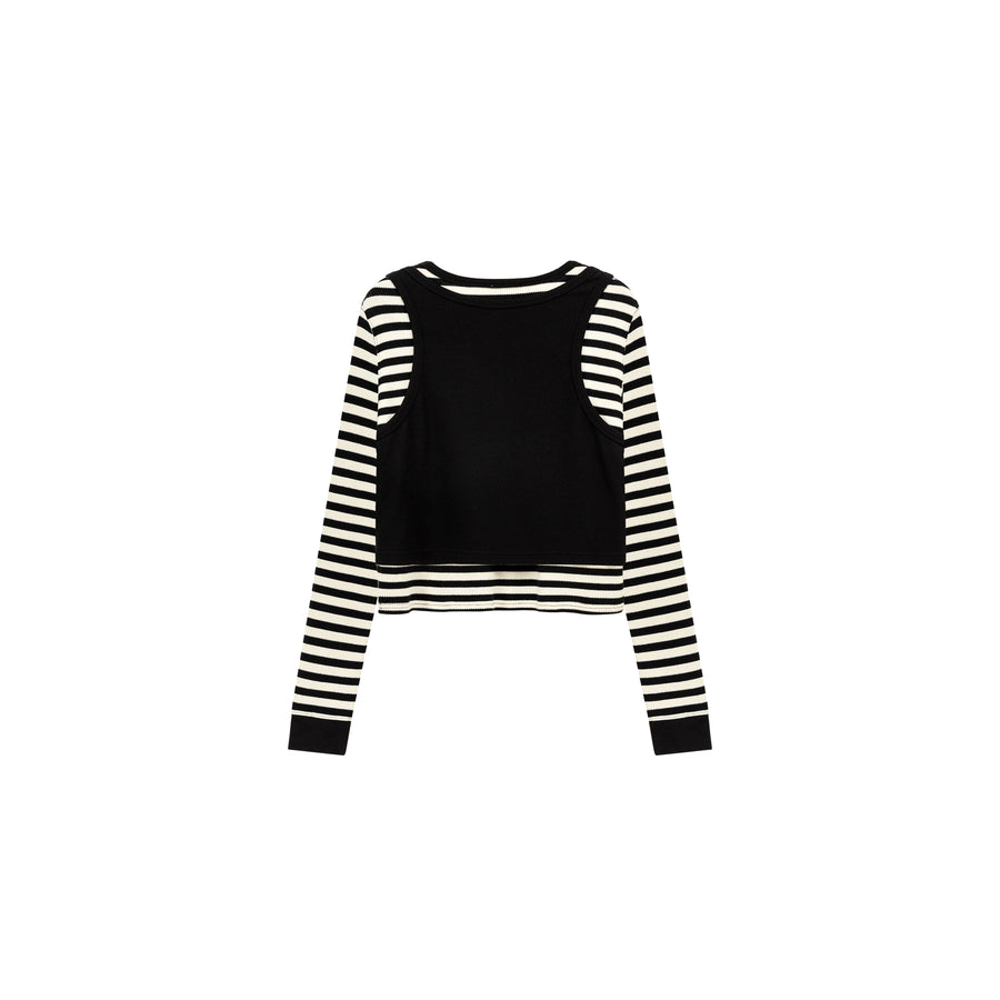 CHUU 2-Layers Striped Long-Sleeves Top