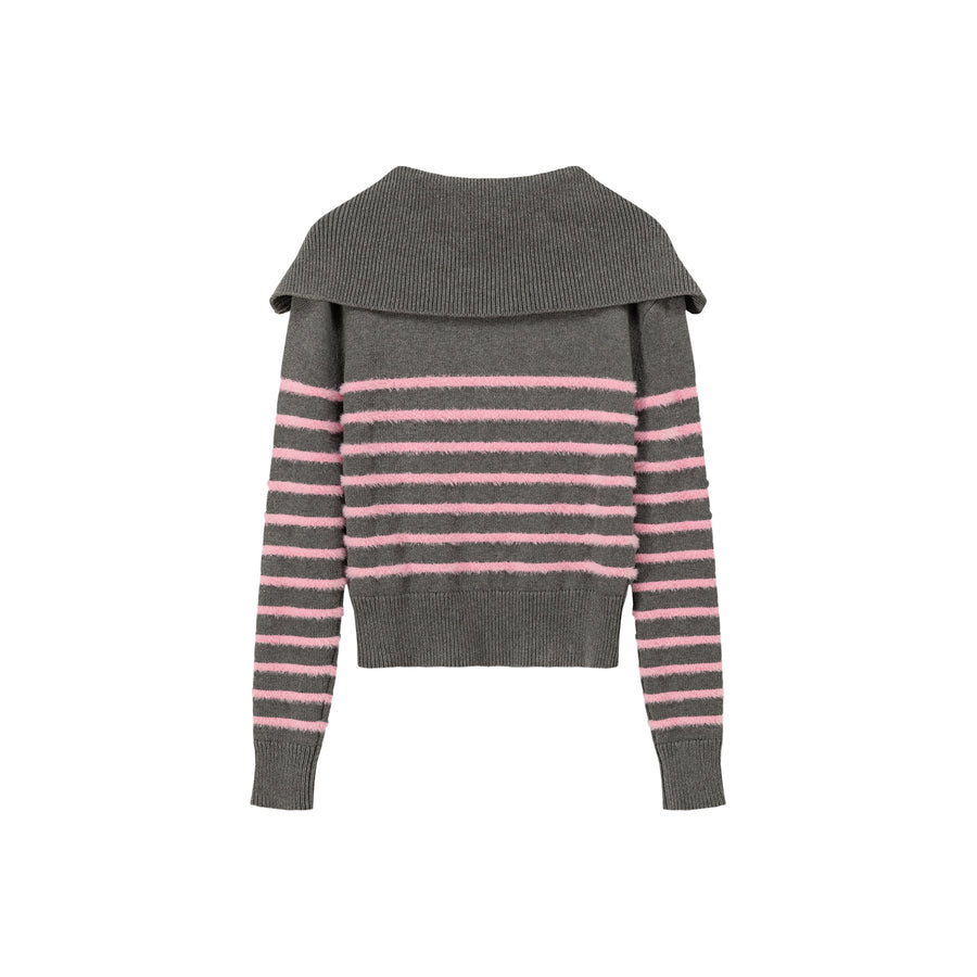 CHUU Big Collar Striped Knit Sweater