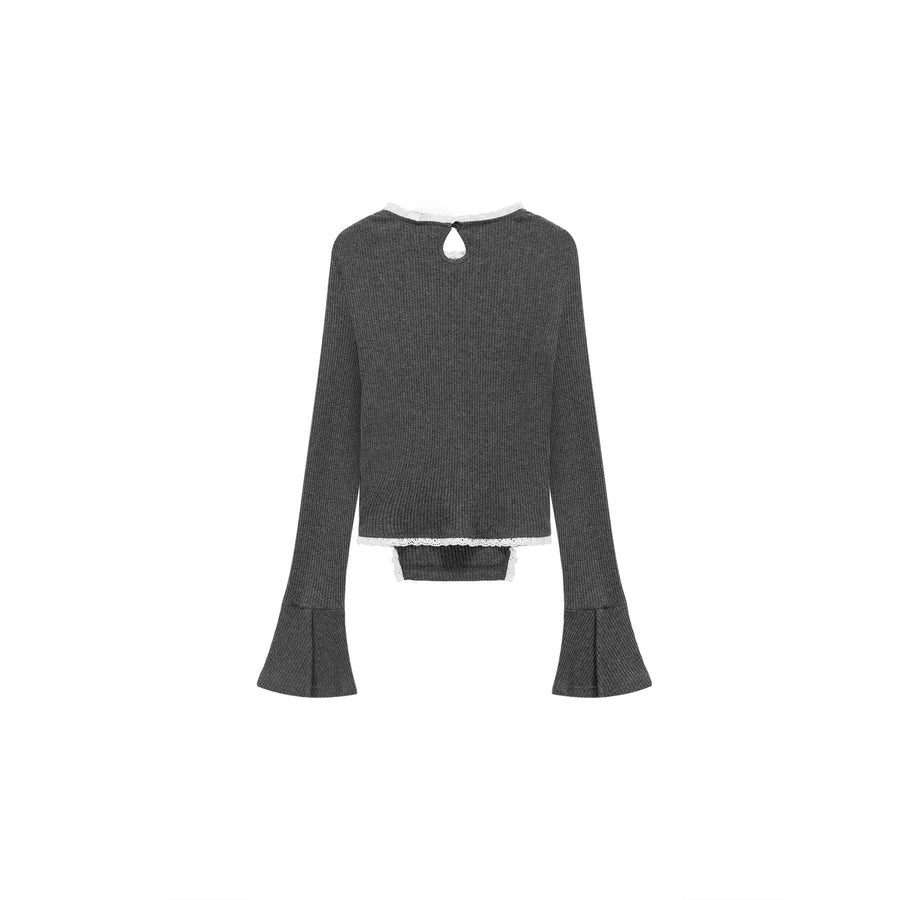 CHUU Lace Shirring Bell Sleeve T-Shirt