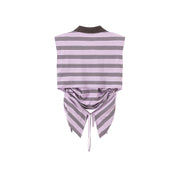 Side Shirring Striped Back Cut Out Top