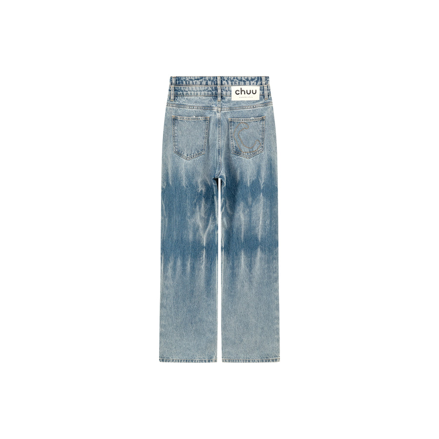 CHUU Double Belted Washed Straight Wide Jeans