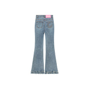 Frayed Tassel Hem Bootcut Denim Jeans