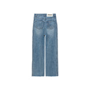 Frayed Denim Straight Jeans