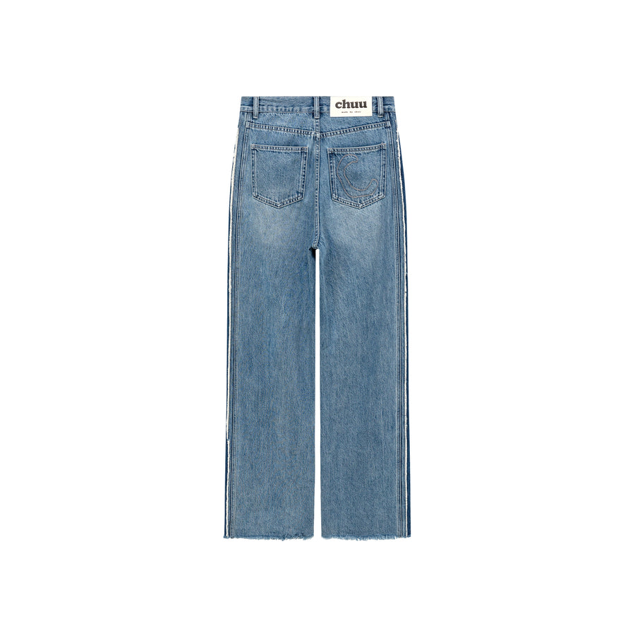 CHUU Frayed Denim Straight Jeans