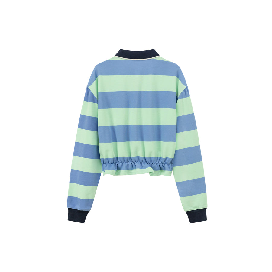 CHUU Polo Neck Stripe Sweatshirt