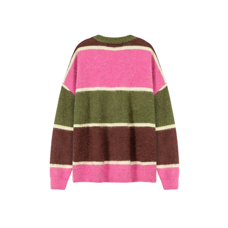 CHUU Color Combination Stripe Knit Cardigan