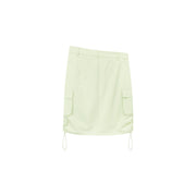 String Shirrring Daily Pocket Knee Length Skirt