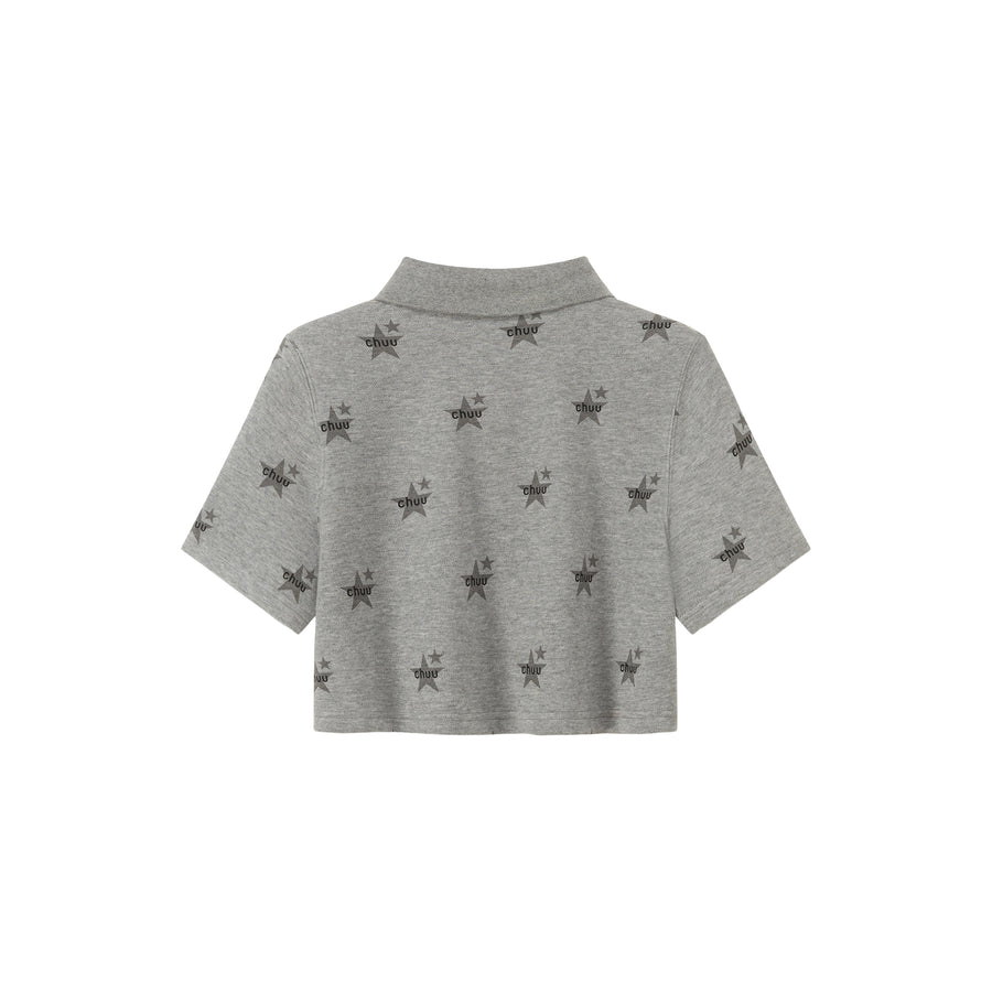 CHUU Chuu Star Pattern Button Up Collar Cropped T-Shirt