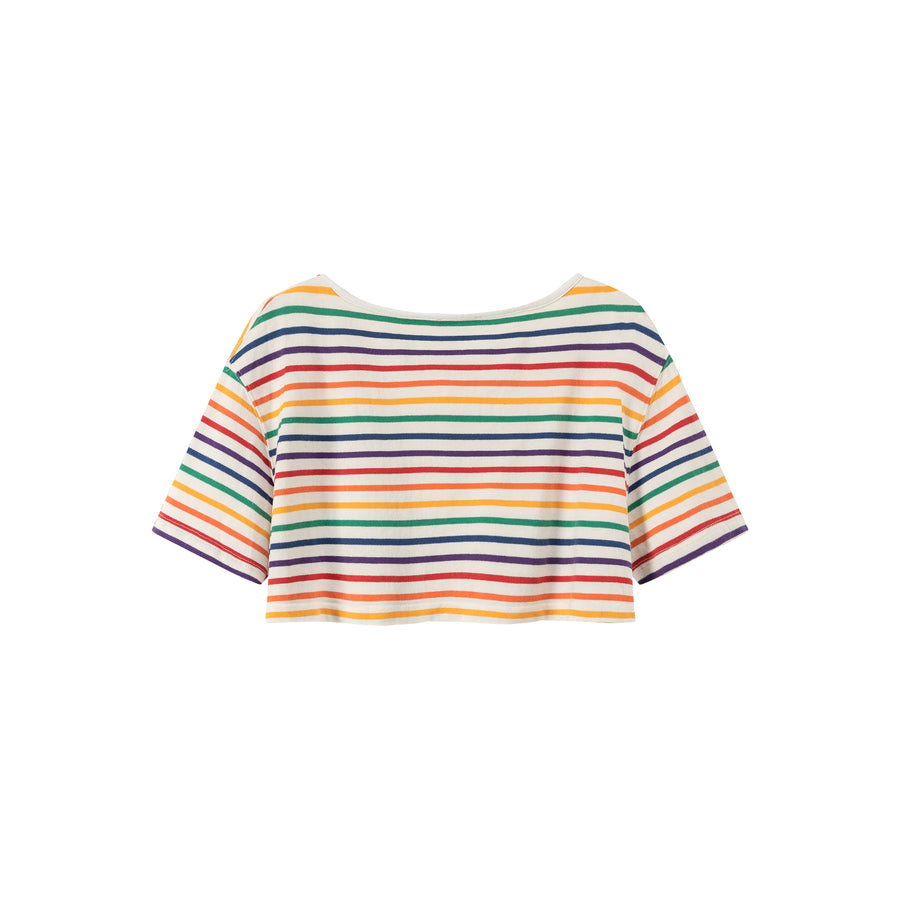 CHUU V-Neck Rainbow Stripe Loosefit T-Shirt