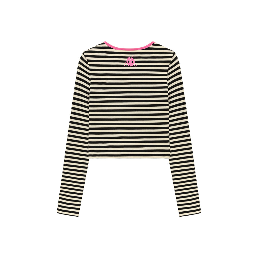 CHUU Dont You Dare Striped Crop T-Shirt